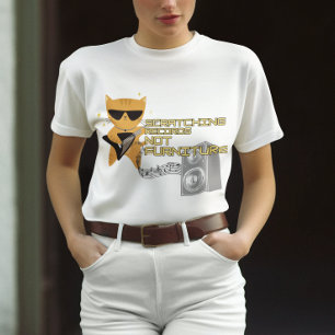 Cat with guitar scratching records not furniture  T-Shirt