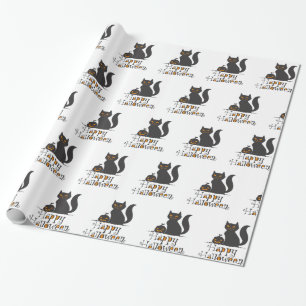 Cat with Halloween pumpkin - Choose back color Wrapping Paper