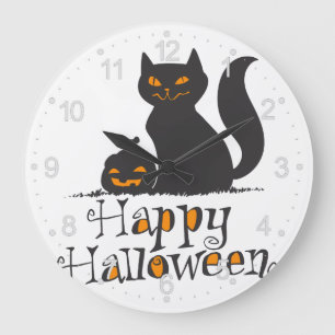 Cat with Halloween pumpkin - Choose back colour Large Clock