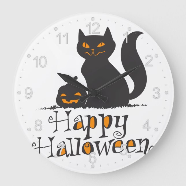 Cat with Halloween pumpkin - Choose back colour Large Clock (Front)