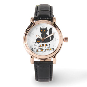 Cat with Halloween pumpkin - Choose back colour Watch