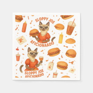 Cat with hamburger napkin