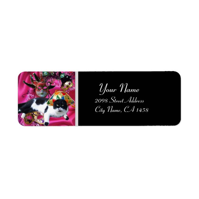 CAT WITH HARLEQUIN HAT AND MASQUERADE PARTY MASKS (Front)