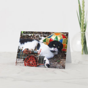 CAT WITH HARLEQUIN HAT Father's Day Card