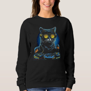 Cat with Headphones Kitty DJ Music Vibes Sweatshirt