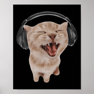 Cat With Headphones  Poster