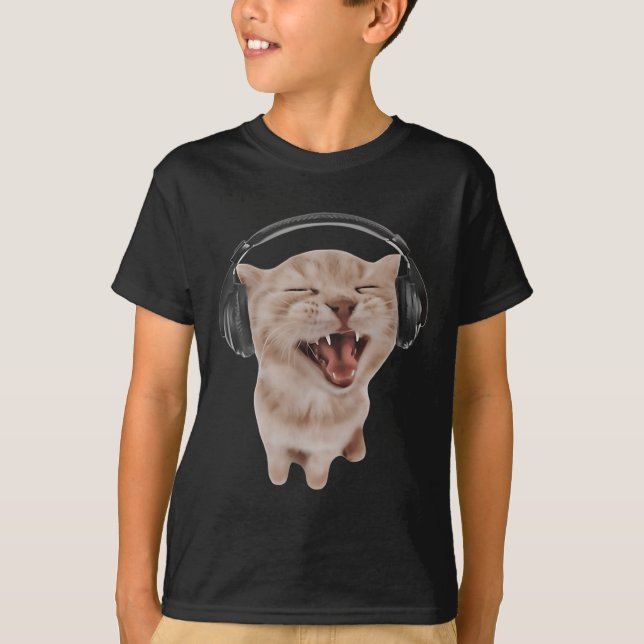 Cat With Headphones  T-Shirt (Front)