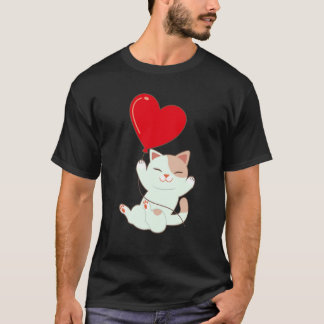 Cat With Heart Balloon Valentines Day Love Boys T-Shirt