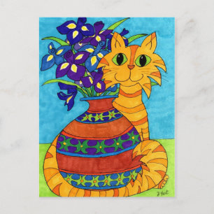 Cat with Irises in Talavera Vase Postcard
