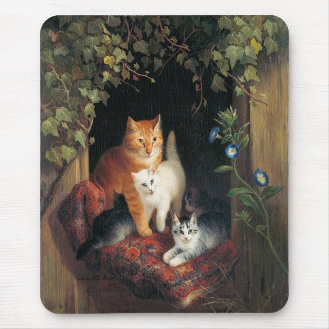 Cat With Kittens (Animal Art) Mouse Pad (Front)