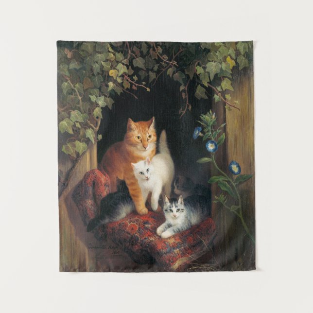 Cat With Kittens (Animal Art) Tapestry (Front)