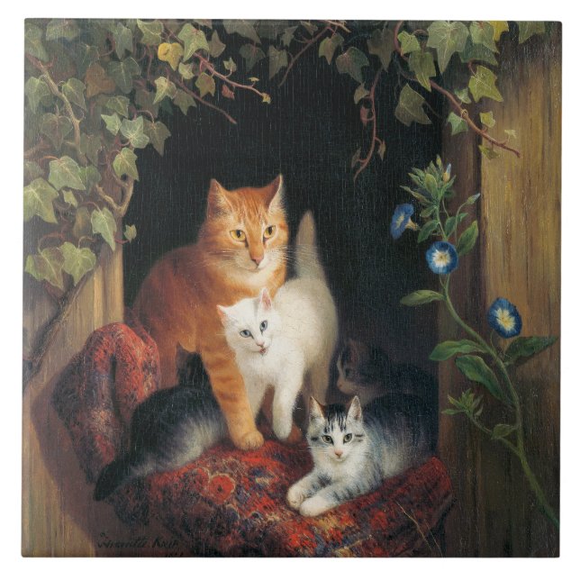 Cat With Kittens (Animal Art) Tile (Front)