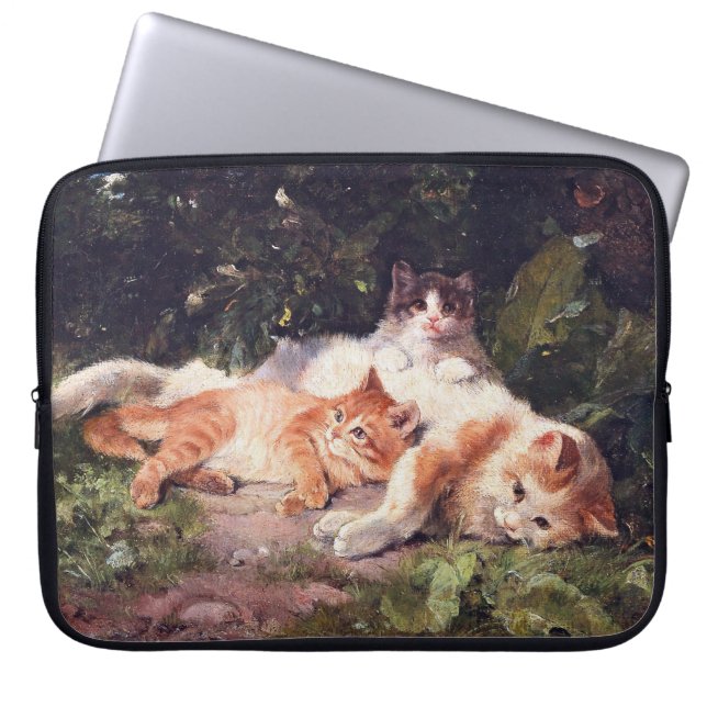 Cat with Kittens Fine Art Laptop Sleeve (Front)