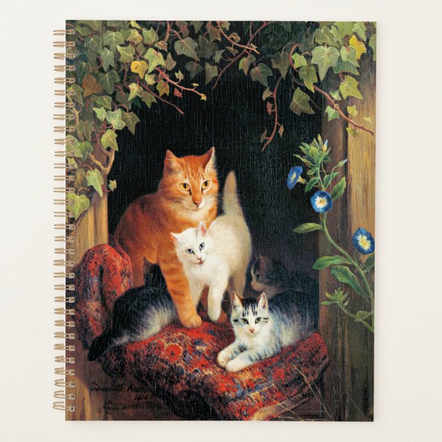 Cat with Kittens, fine art painting, Planner (Front)