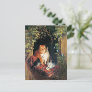 Cat with Kittens, fine art painting, Postcard