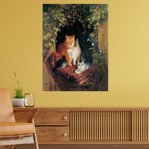 Cat with Kittens, fine art painting, Poster