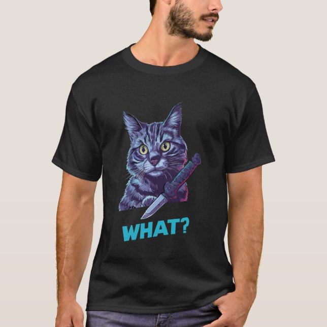 Cat With Knife Hilarious Animal Cat 1 T-Shirt (Front)