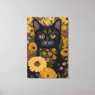 Cat with large eyes in front of flowers #2 canvas print