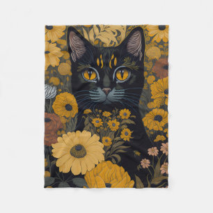 Cat with large eyes in front of flowers #2 fleece blanket