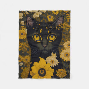 Cat with large eyes in front of flowers fleece blanket