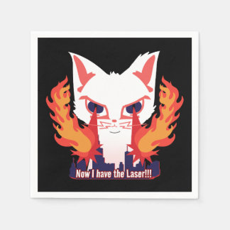 Cat with laser eyes burning down the city napkin