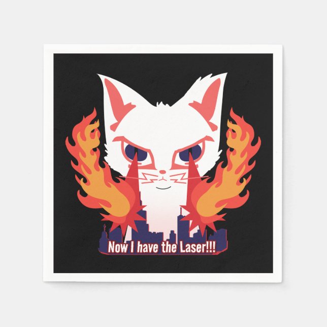 Cat with laser eyes burning down the city napkin (Front)