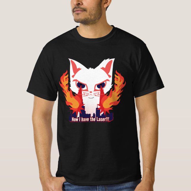Cat with laser eyes burning down the city T-Shirt (Front)