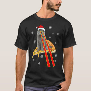 Cat With Laser Eyes Funny Pizza Cat Christmas T-Shirt