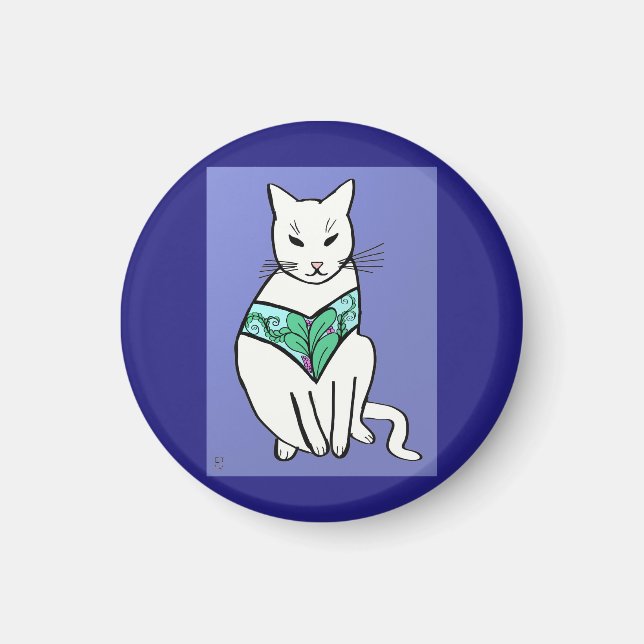 Cat with Leaf Design Magnet (Front)