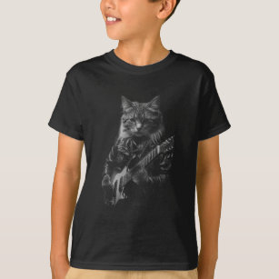 Cat with leather Jacket playing electric guitar  T-Shirt