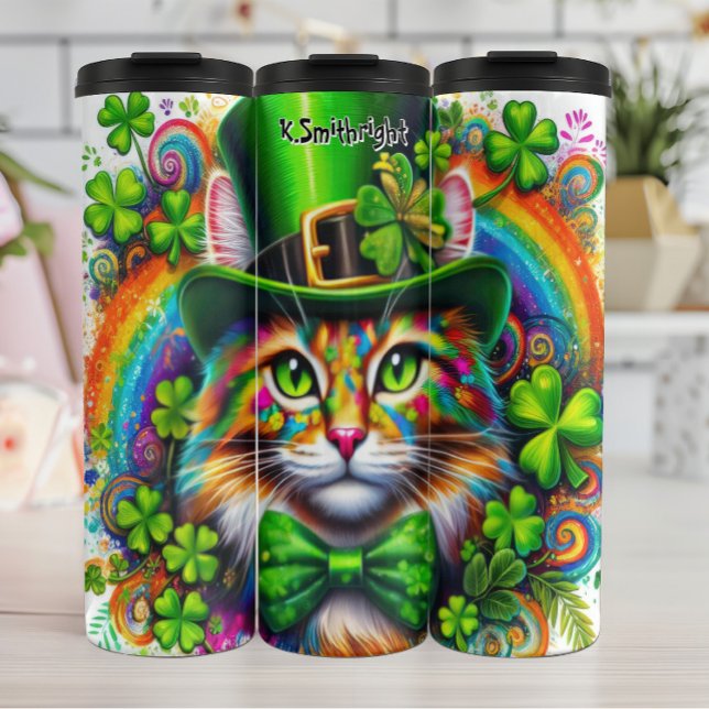 Cat with Leprechaun Hat Thermal Tumbler (Creator Uploaded)