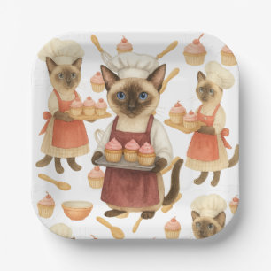 Cat with lots of cupcake for cat party paper plate
