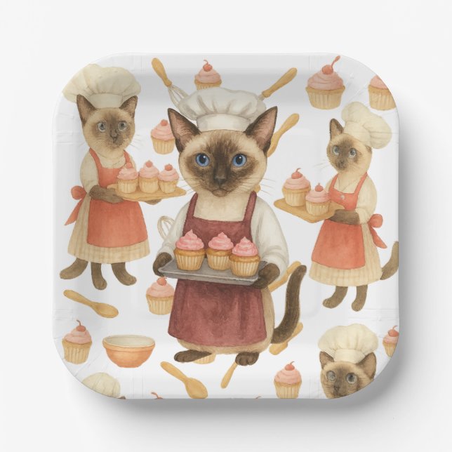 Cat with lots of cupcake for cat party paper plate (Front)