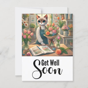 Cat with lots of flowers Get well soon Postcard