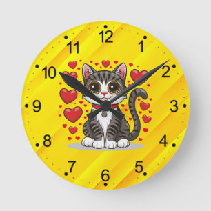Cat with Love Symbols Clipart-85245 Round Clock