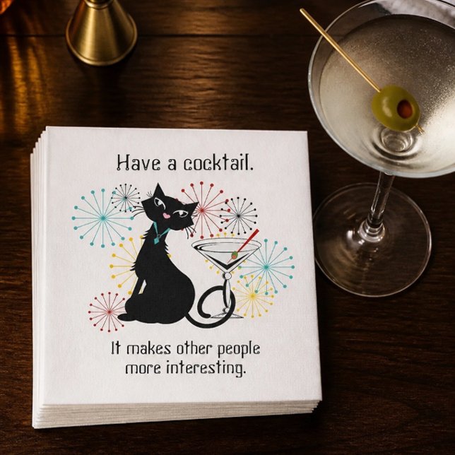 Cat with Martini Glass Paper Napkin (Creator Uploaded)