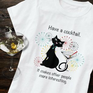 Cat with Martini Glass  T-Shirt