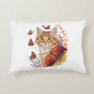 Cat with Monarch Butterflies Decorative Cushion