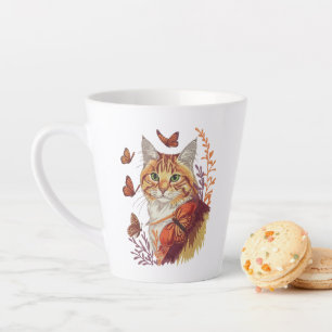 Cat with Monarch Butterflies Latte Mug