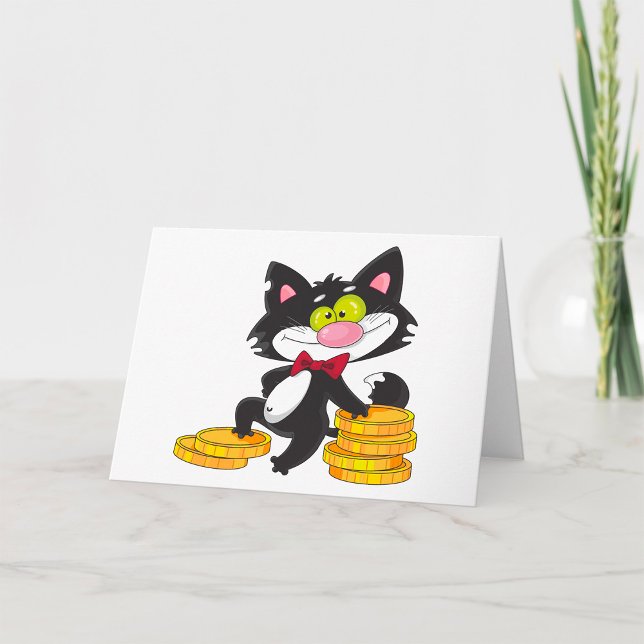 Cat With Money Gold Coins Greeting Cards (Creator Uploaded)