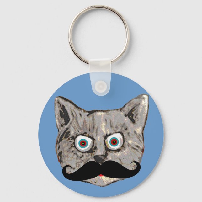 Cat with Moustache funny Key Ring (Front)
