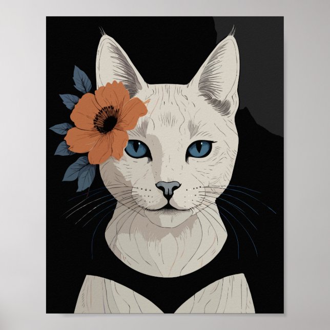 Cat with orange flower  poster (Front)