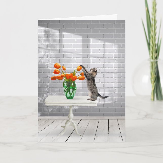 Cat with Orange Tulips Mother's Day Card (Front)