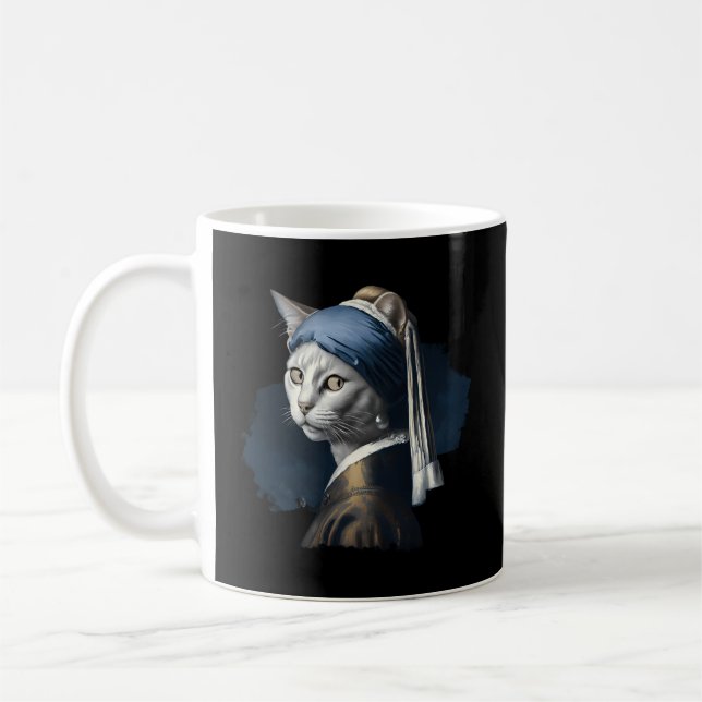 Cat With Pearl Earring- Vermeer Painting- Coffee Mug (Left)