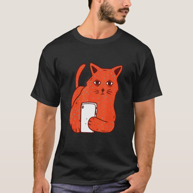 Cat With Phone T-Shirt (Front)