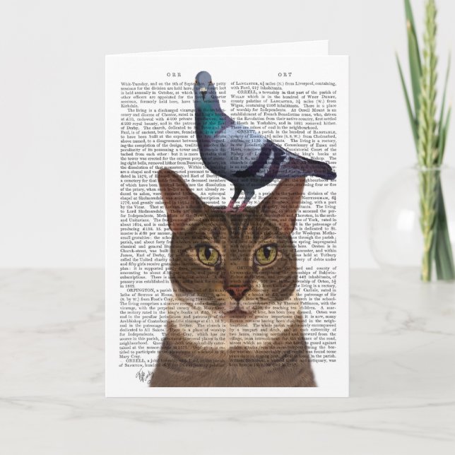 Cat with Pigeon on Head Card (Front)