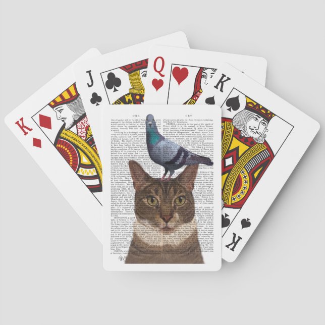 Cat with Pigeon on Head Playing Cards (Back)
