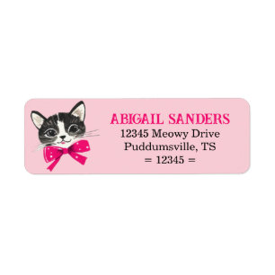 Cat with pink bow return address label