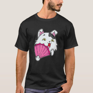 Cat With Pink Fan T-Shirt
