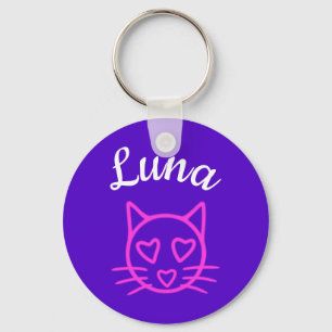 Cat with pink hearts key ring